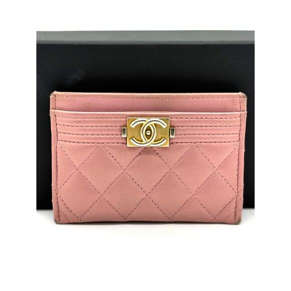 Chanel Metallic Quilted Boy Card Holder Pink*FULL INCLUSION*original COA CARD - Picture 1 of 13